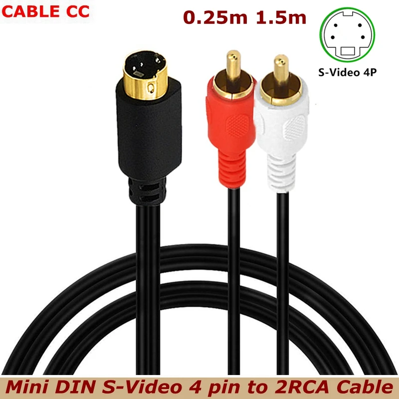 TV DVD Connection Cable S-Video and 2-RCA male to Mini DIN 4-pin Male Video Cable Combination 4-pin SVideo male cable,