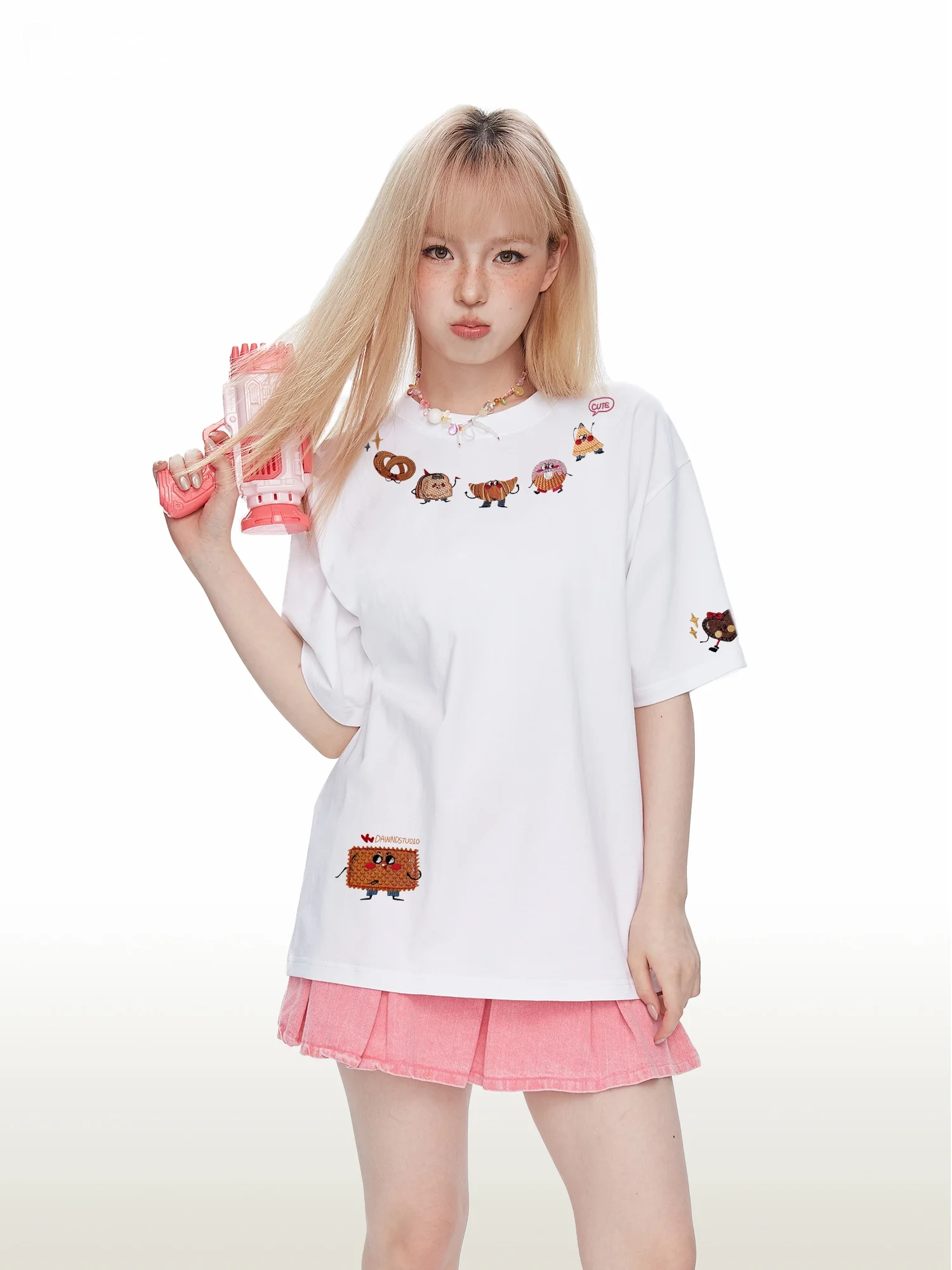 

Dawn D American Cute Short Sleeve T-Shirt Women Loose Pure Cotton Summer Couple Half Sleeve Top Casual Style round Neck Print