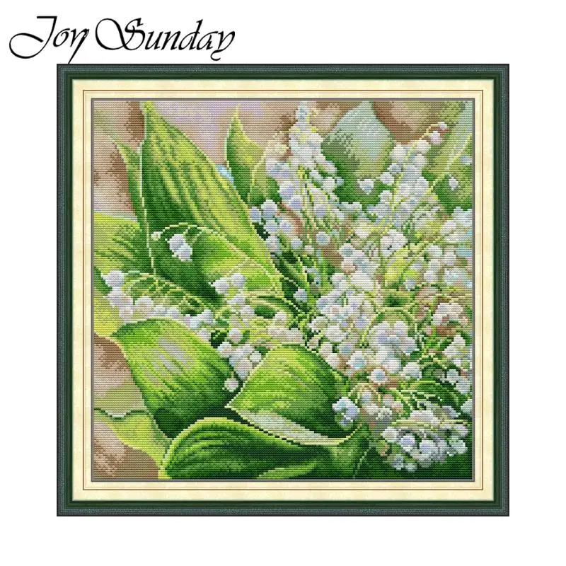 Joy Sunday Cross Stitch Kit Convallaria Majalis HD Pattern Printed Counted Fabric Aida 16/14/11CT DIY Embroidery Set Home Decor