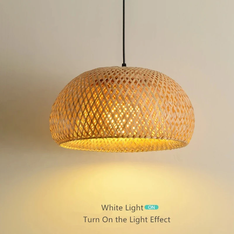 Bambuslaterne, 38 cm, Pendelleuchte, natürliches Rattan, Korbgeflecht, E27, LED-Kronleuchter, handgewebte Lampenschirme, Beleuchtungskörper, Hängeleuchte