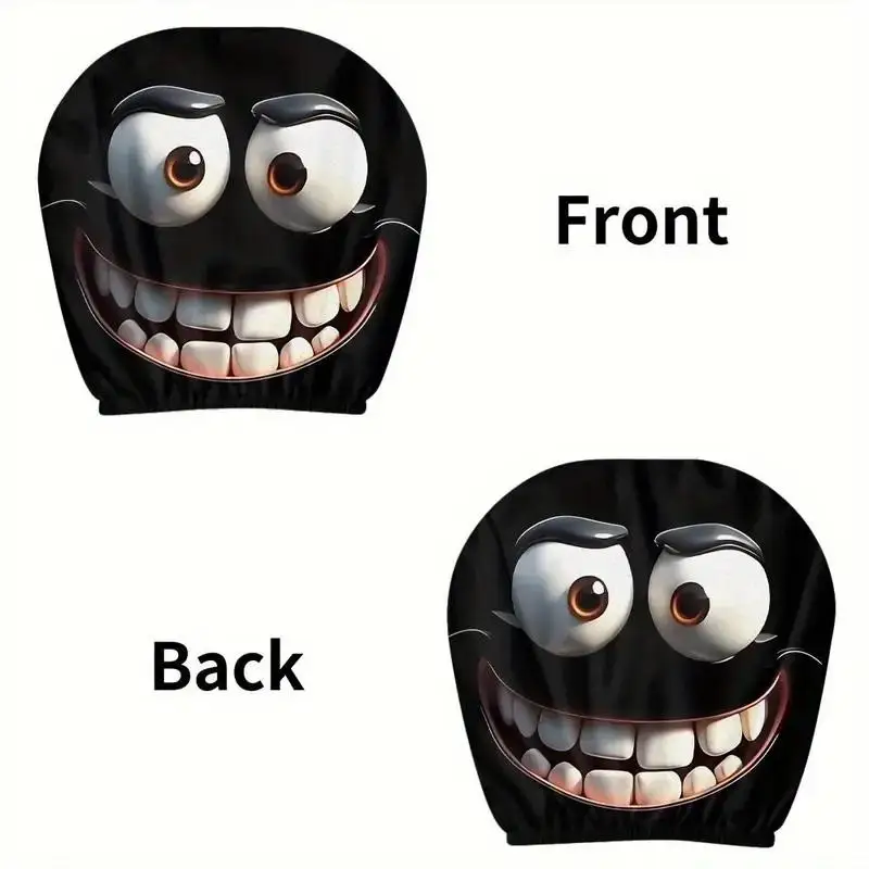 Picture 4: 2pcs Face Printed Car Pillowcase Soft Comfortable Decorative Cushion Cover Auto Seat Headrest Washable Polyester Fabric