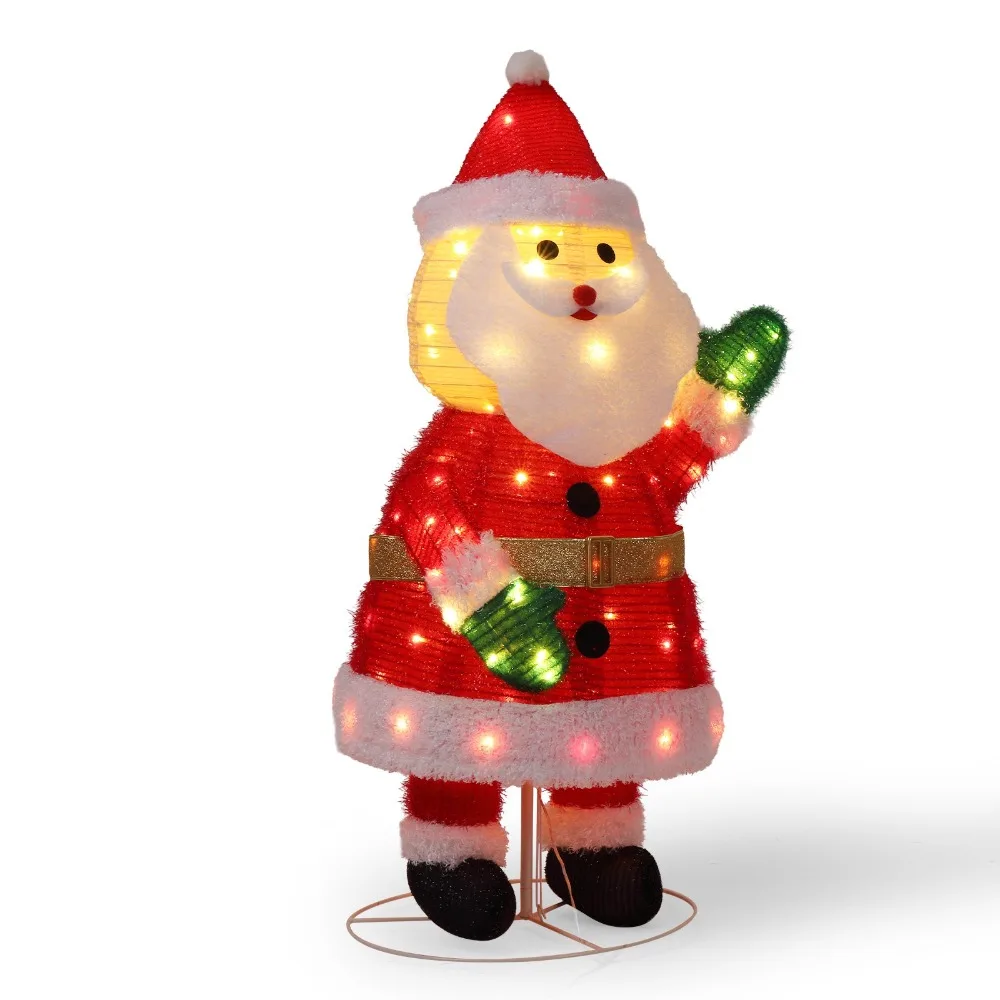 Lighted Santa Claus 3.3FT w/ Waving Hand for In/Outdoor Christmas Holiday Decor