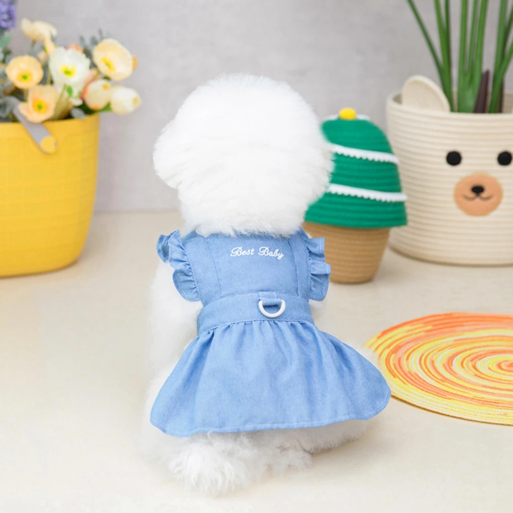 Small Dog Dress With D-Ring Denim Dog Skirt Soft Tractable Jean Dress for Female Dog Apparel Doggie Sundress Pet Clothes