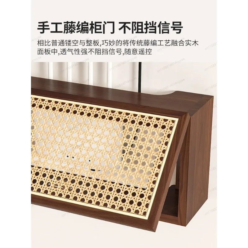 Solid Wood & Rattan Storage Box for Router/Modem - Decorative Cable Hider for Living Room
