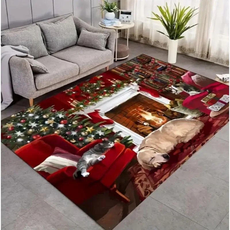Merry Christmas Village Snow Scene Area Rug Christmas Decoration Floor Mat Living Room Bedroom Kitchen Room Stylish Home Decor