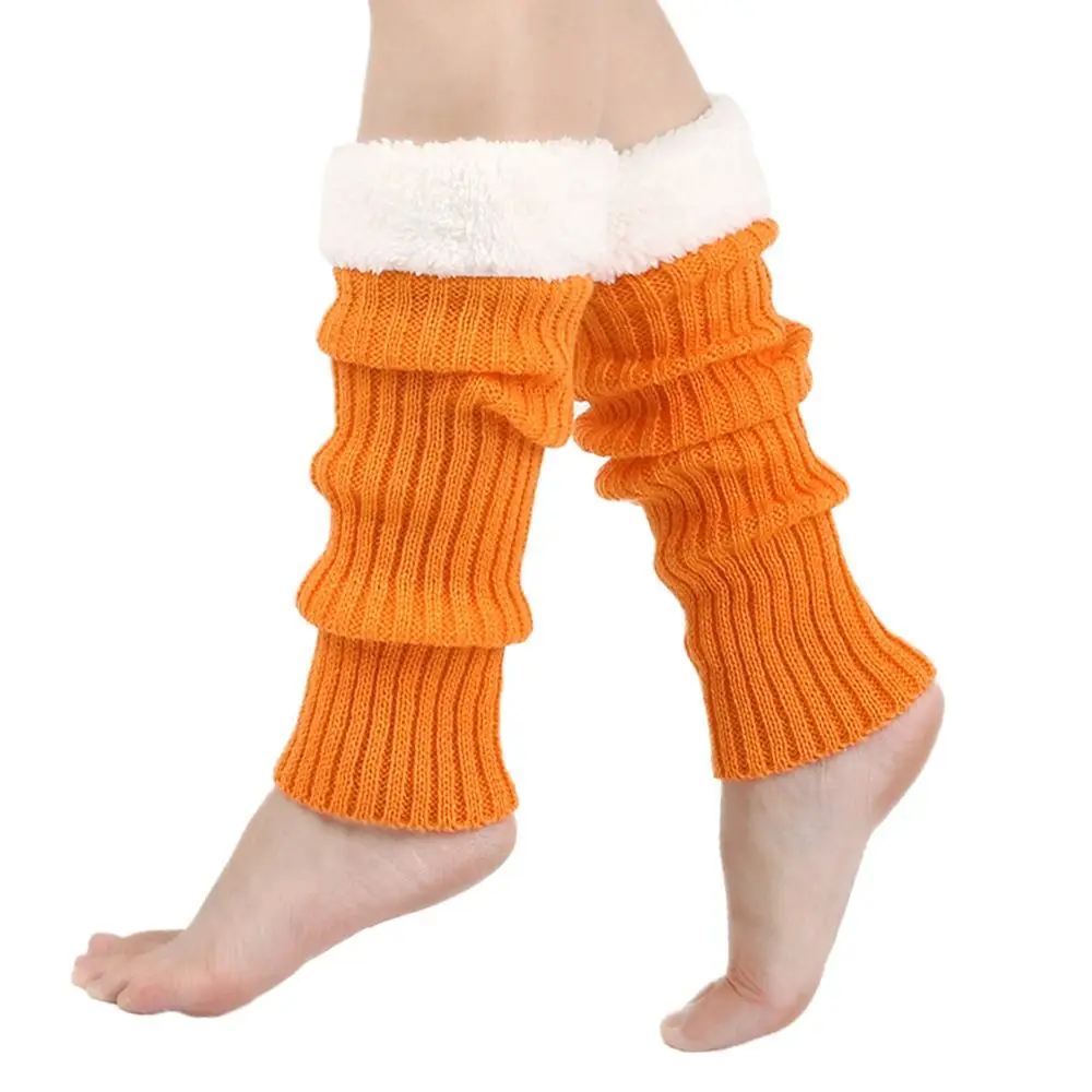 Plush Christmas Knitted Leg Cover Leg Warmer Thickened Stacked Christmas Leg Sleeve Candy Color Foot Cover Strap Leg Socks