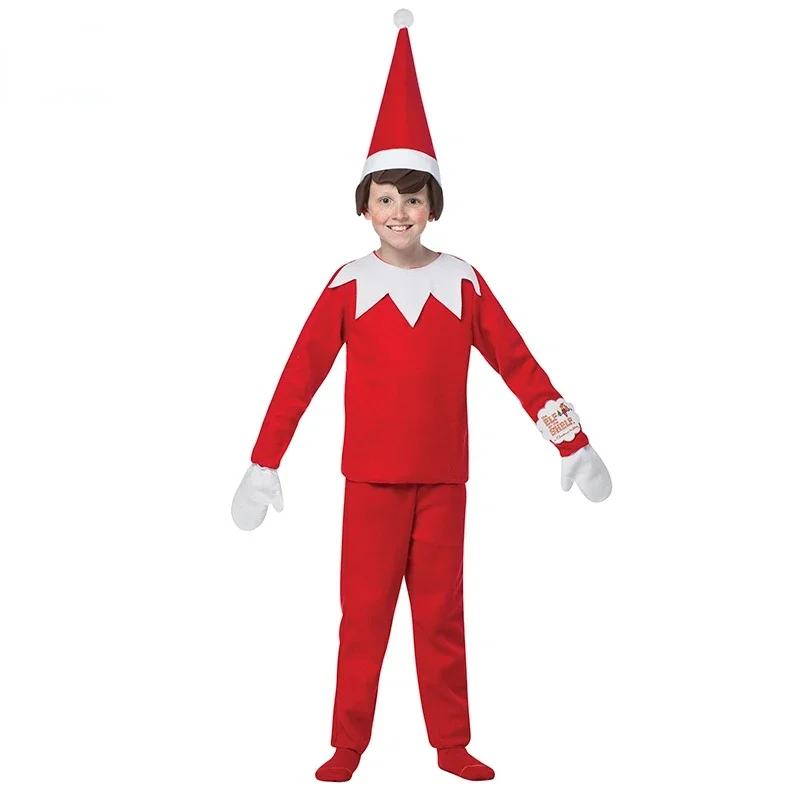 Adult Children Family Christmas Costume Kids Red Elf Cosplay Suit Parent-Child Lovely New Year Party Cosplay Outfits