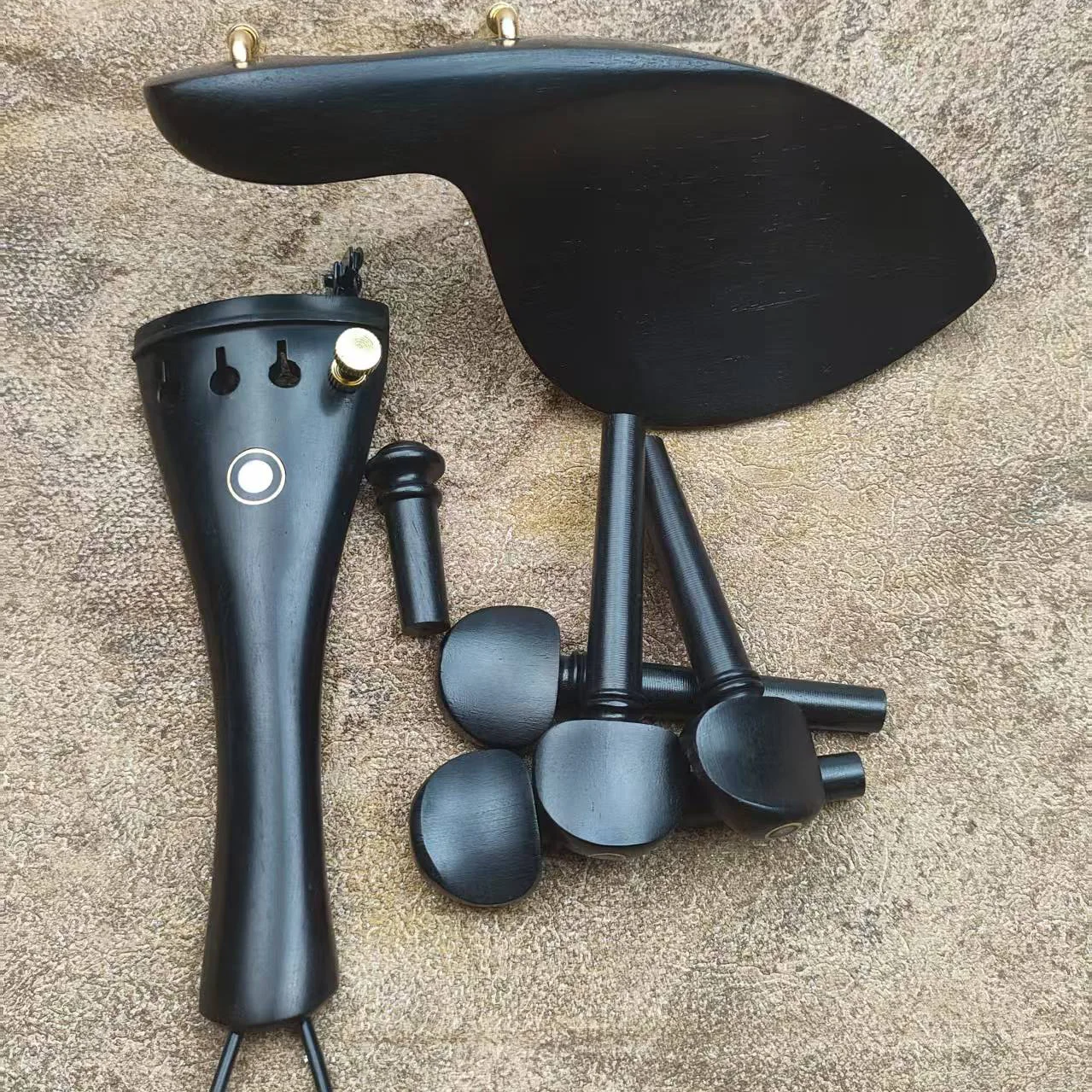 Ebenholz Violine Zubehör Kits Armaturen mit Metallklemme Fintuner Darm Geige Teile 4/4-1/4 Violine Kinnhalter Heringe Saitenhalter Endpin
