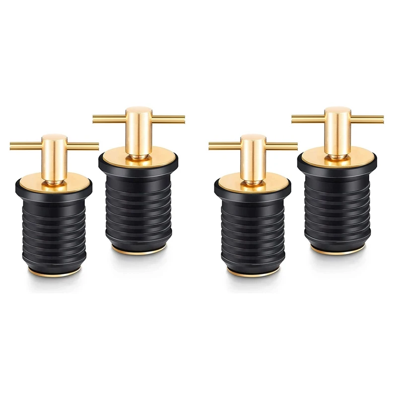 4 Pcs T-Handle Drain Plug Twist-Turn Marine Boat Drain Plugs Rubber Plugs With Brass Handle Boat Marine Accessories