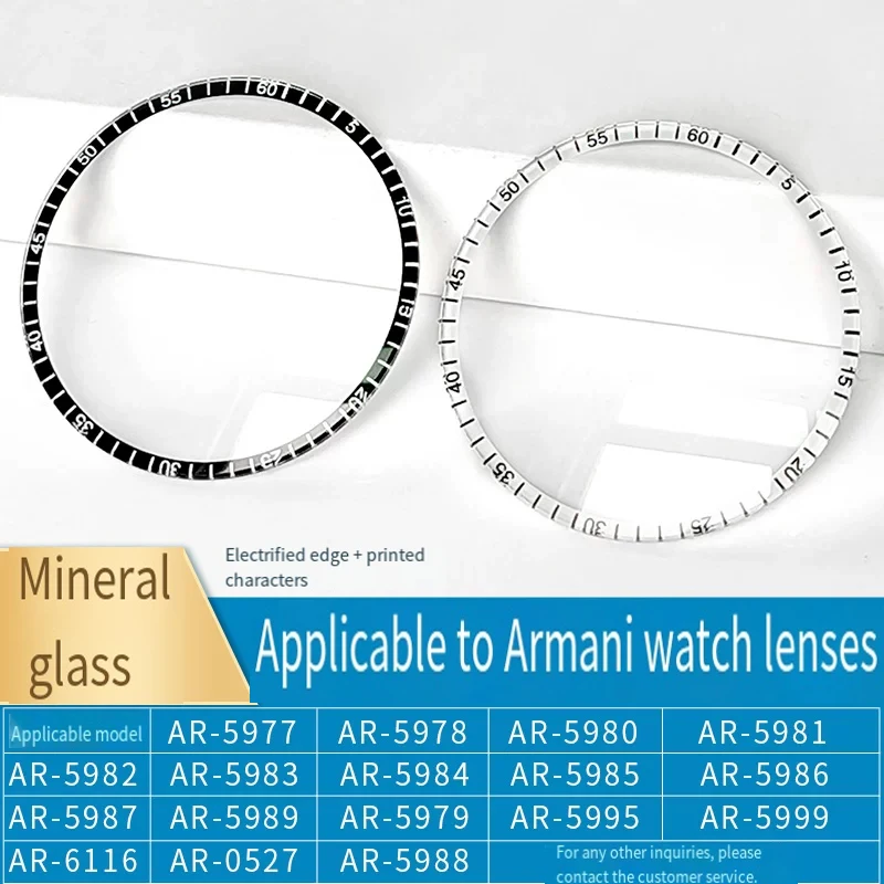 Mineral Glass Watch Crystal With Printed Electric Bezel, Black White Watch Cover For Armani AR5983 5980 5978 AR-5985 5999 AR6116