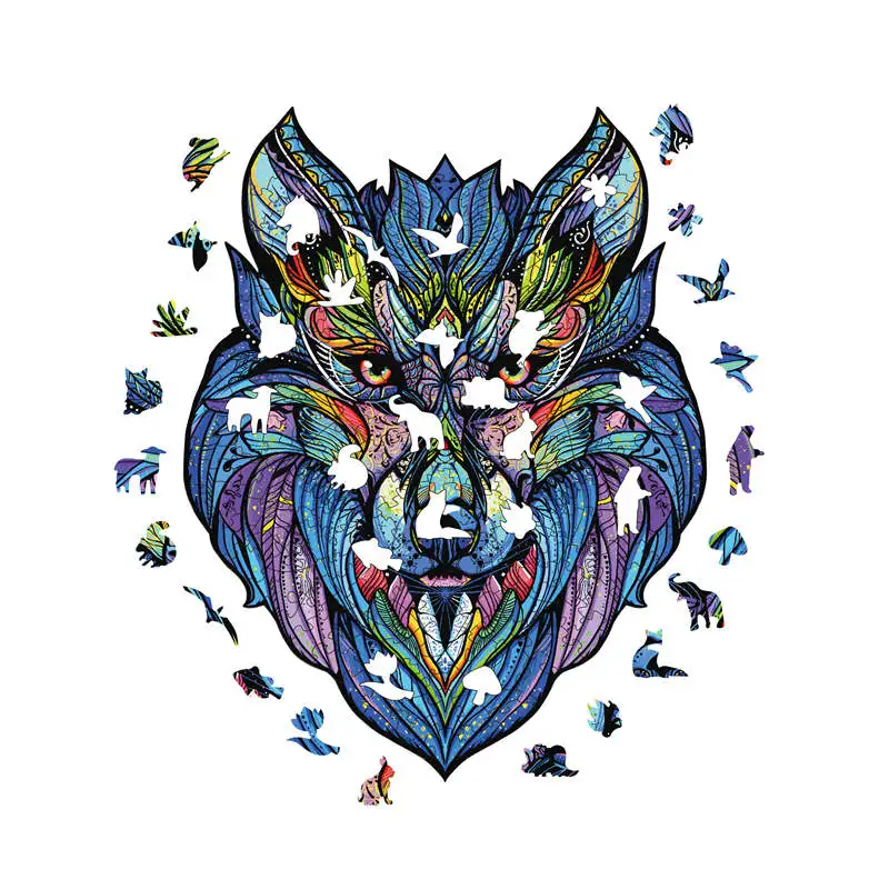 High Quality Wood Wolf Head Jigsaw Puzzle Wooden Puzzles Adults Montessori Educational Toys Children Board Game Birthday Gift