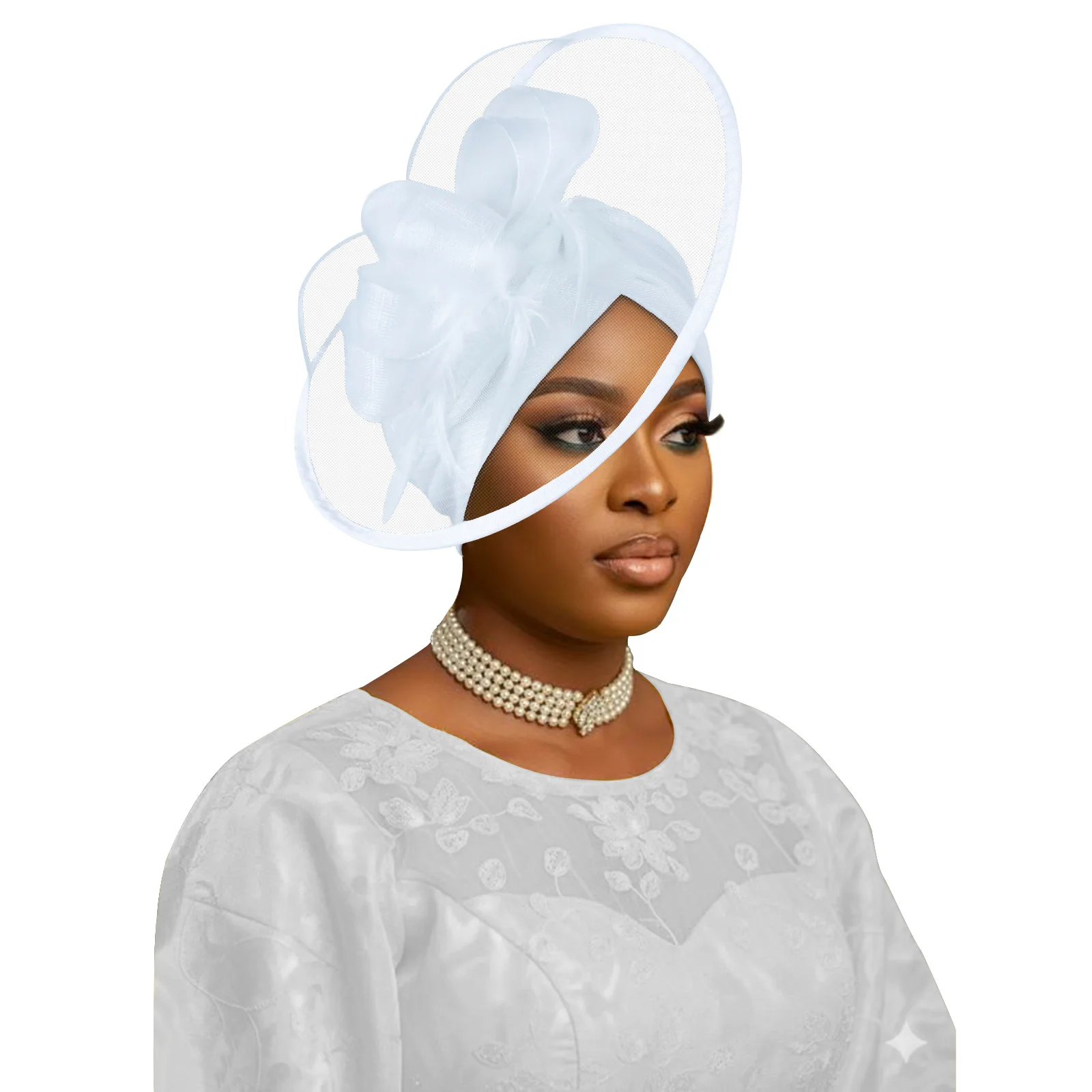 African Traditional Islamic Hat Headties Mesh Feather Decor Cap Modest Muslim Headwear Head Wraps for Casual Turbante Mujer