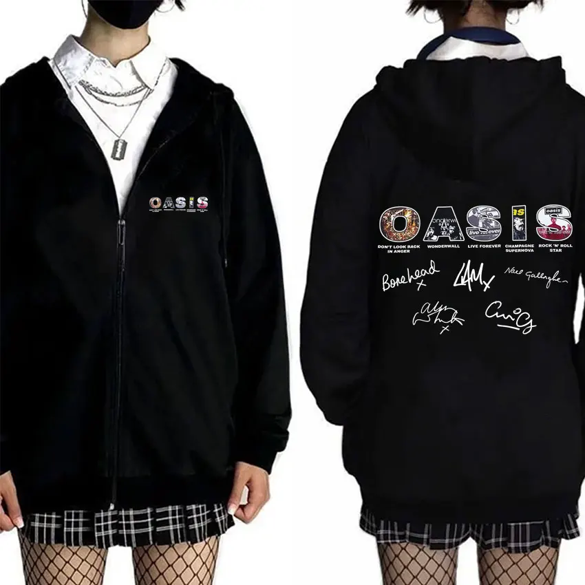 

Rock Band O-Oasis Music Album Cover Zipper Hoodie O-Oasis Live 25 World Tour Zip Up Jacket Men Women Fleece Oversized Sweatshirt