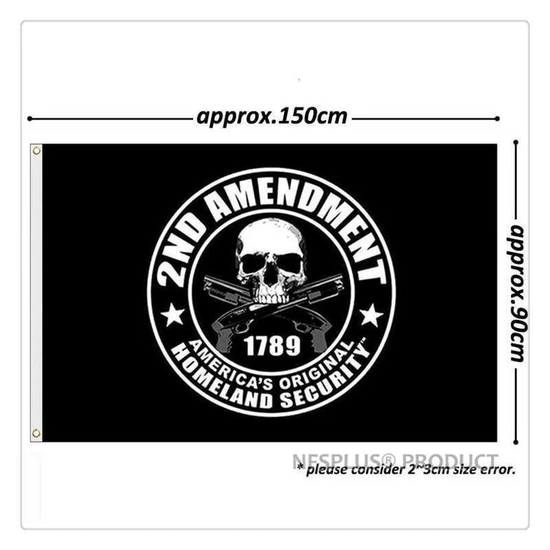 2nd Amendment American Flag 3x5 Ft 1789 America’s Original Homeland Security Skull Guns Home Garden Decorative US Flags Banners