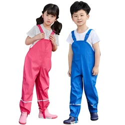 Kids Boy Rain Overall Waterproof Toddler Girl Rain Pants Outdoor Sport Jumpsuit Clothes With Lining Spring Autumn Child Trousers