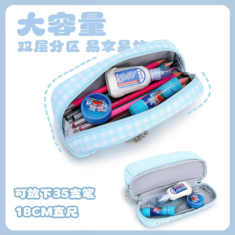 Kirby Cartoon-Federmäppchen für Studenten, großes Fassungsvermögen, tragbar, ultraleicht, doppellagig, Aufbewahrungstasche für Bleistifte, niedliche Kinder, Schule, Stifttasche