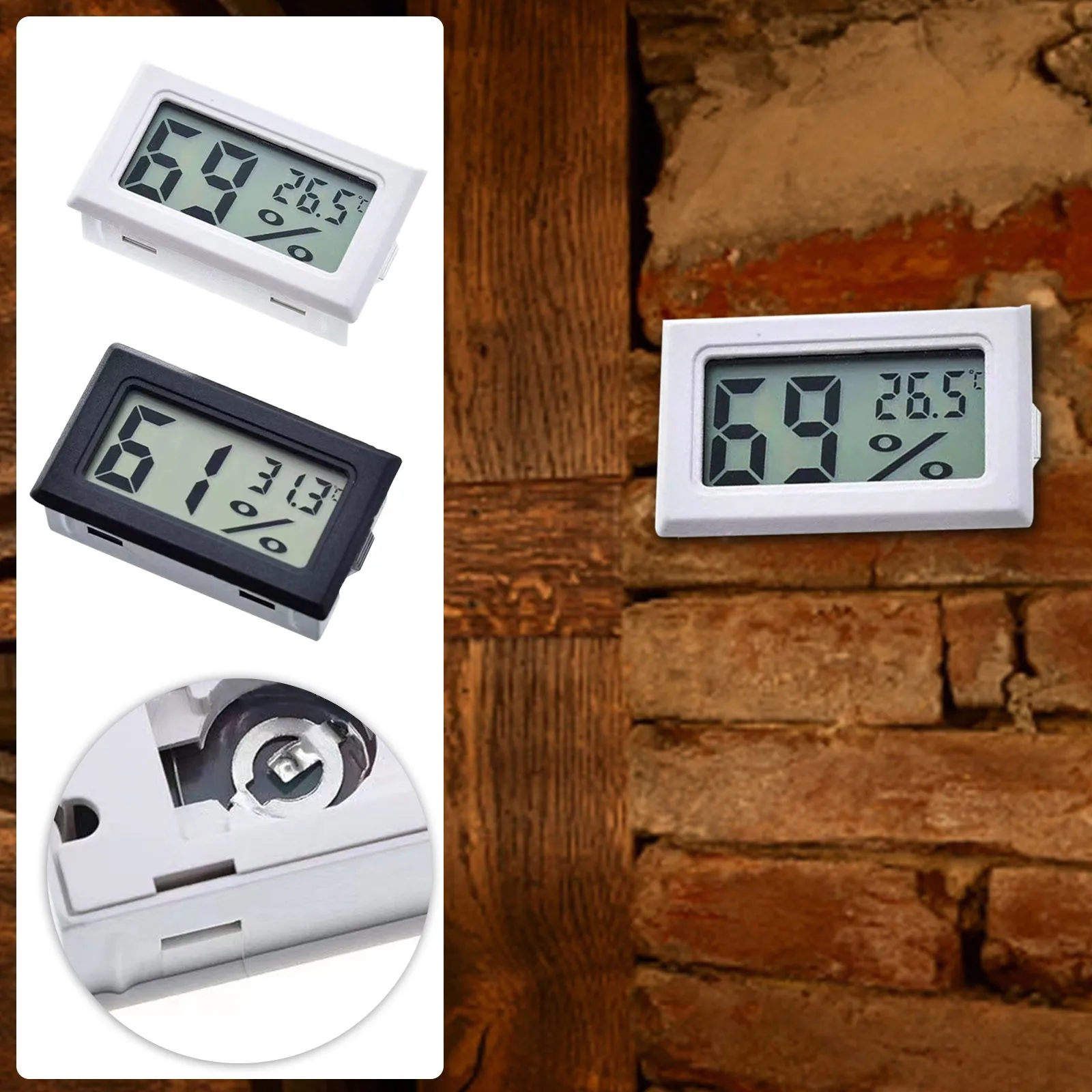 Indoor Hygrometer Humidity Meters Gauge Digital Hygrometer With (℉) For Humidors, Refrigerator, Greenhouse Garden Cellar Closet