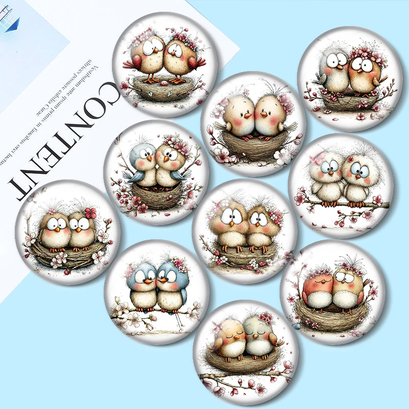 Spring Birds  12/18/20/25mm glass cabochon  bracelet pendant rings for jewelry demo earrings back Making findings