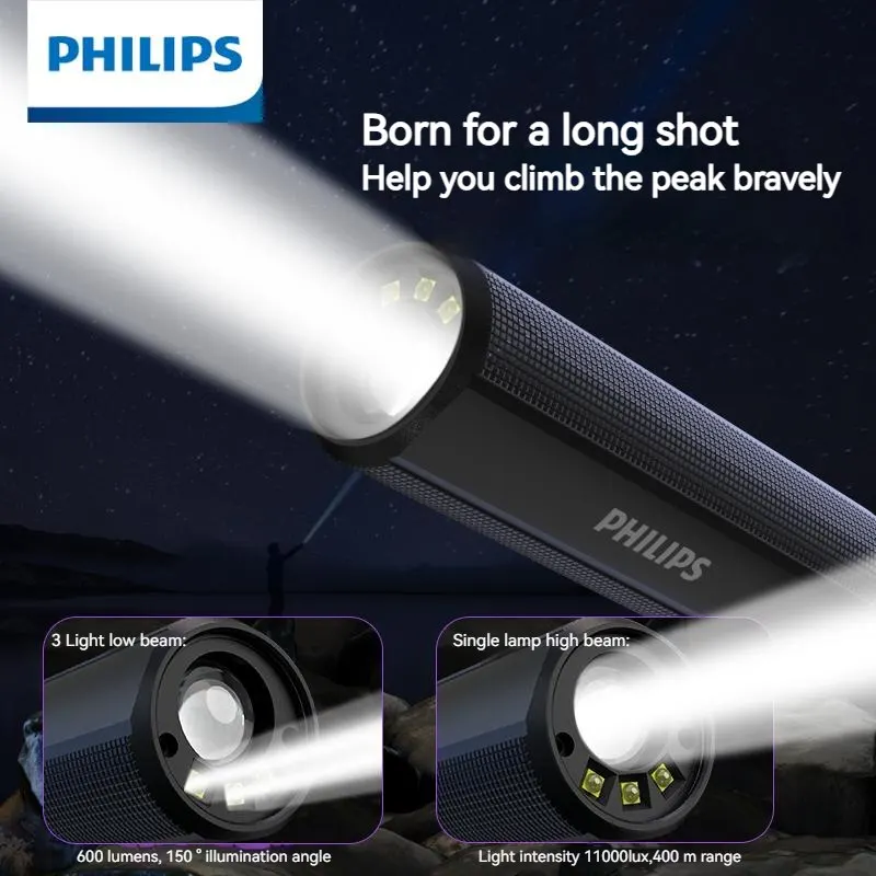 Philips Flashlight High Power with USB Charging 18650 Battery 4 Lighting Modes LED Flashlight Camping Light for Self Defense