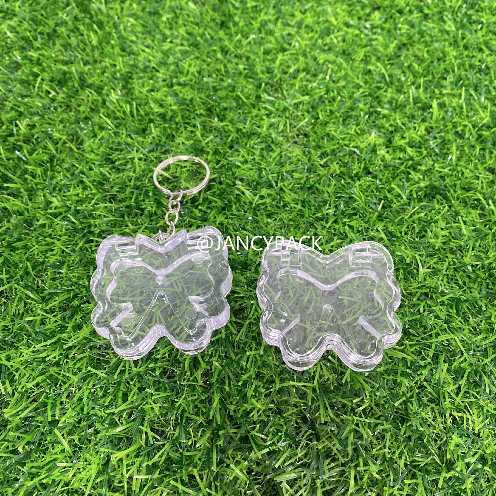 JANCY 2g totalmente transparente bonito borboleta embalagem vazia blush compacto pó caso recipiente blush com chaveiro