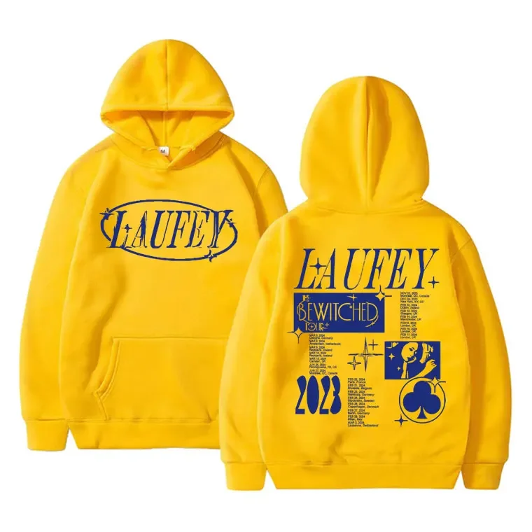 Laufey The Bewitched Tour Hoodie pria wanita, pakaian jalanan ukuran besar motif grafis dua sisi