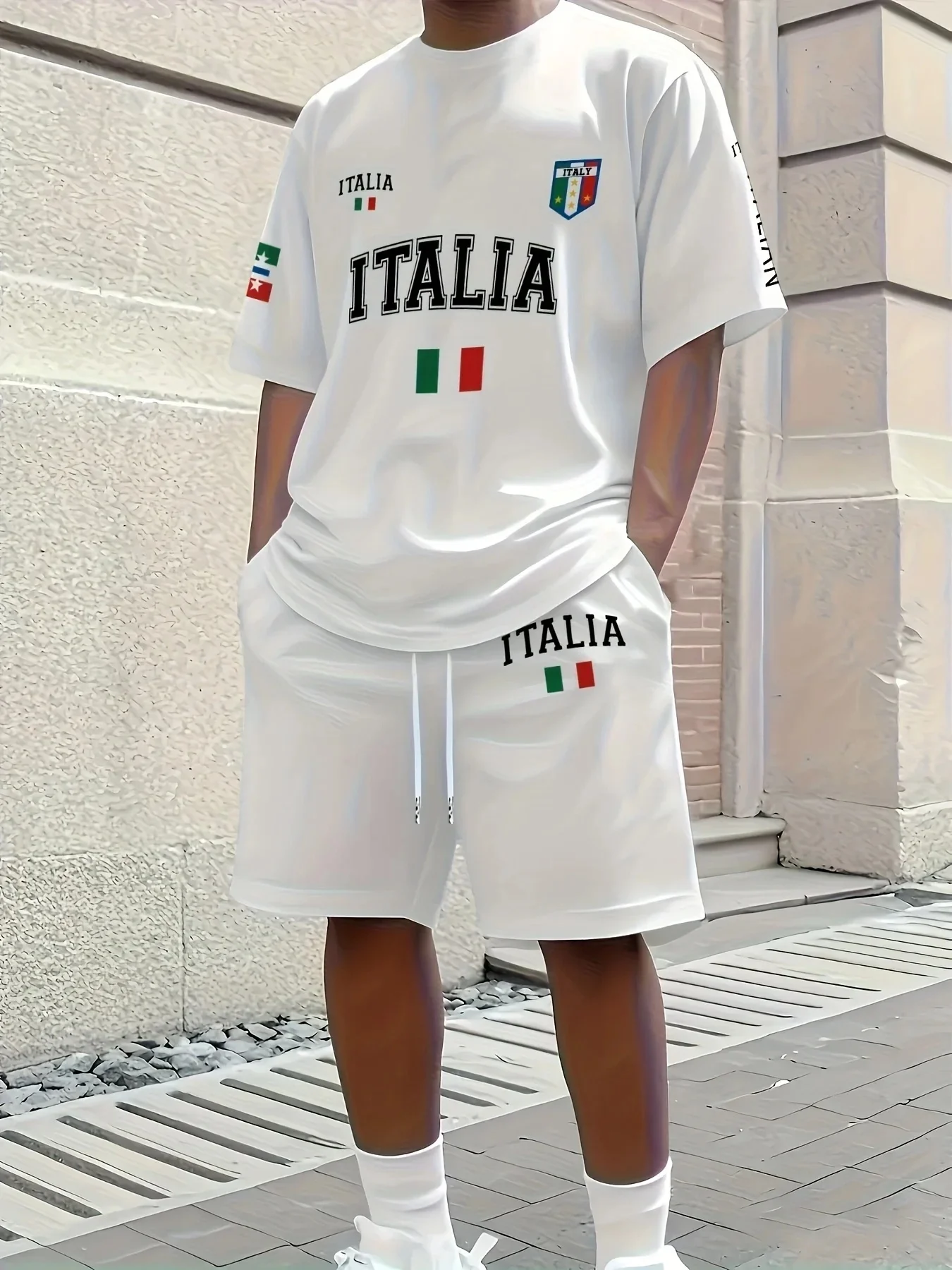 2026 الرجال ملابس الصيف الرجال الرياضة مجموعة القوطية رسالة تي شيرت مطبوع السراويل الجولة الرقبة 2 قطعة مجموعة قطعتين مجموعة الشارع الشهير #2