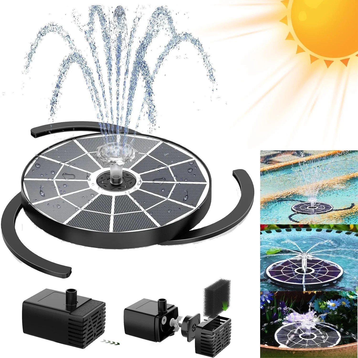 Solar Fountain Bird Bath 3.7W Upgraded 6.3