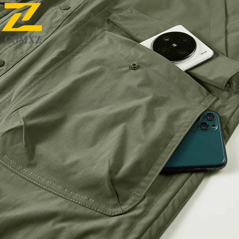 COMXZ الرجال معطف الخريف 2025 جديد كلاسيكي فضفاض العصرية عمال الوقوف طوق وسيم ملابس رجالي ربيع الخريف قميص قصير غير رسمي #5