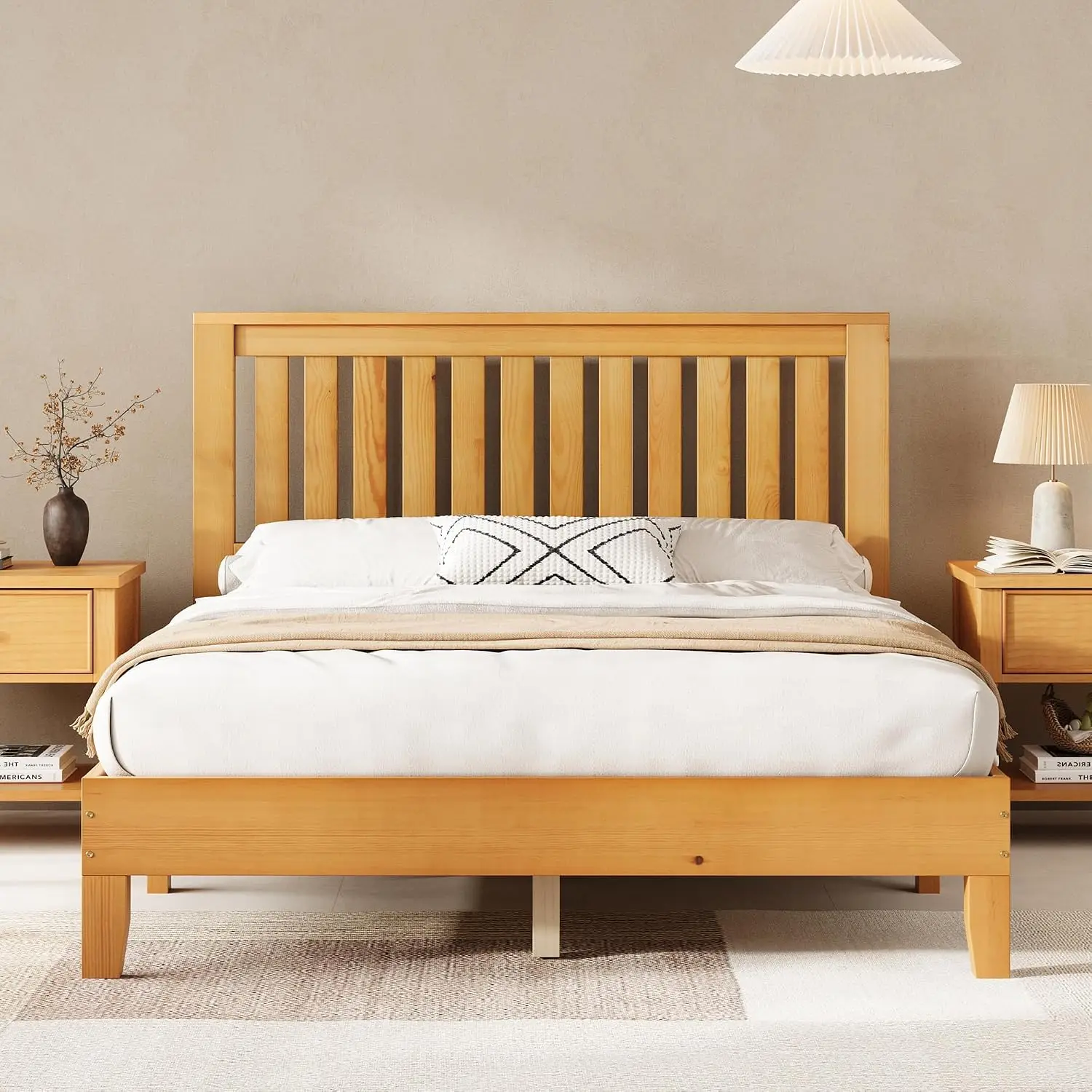Solid Wood Full Size Bed Frame with 46