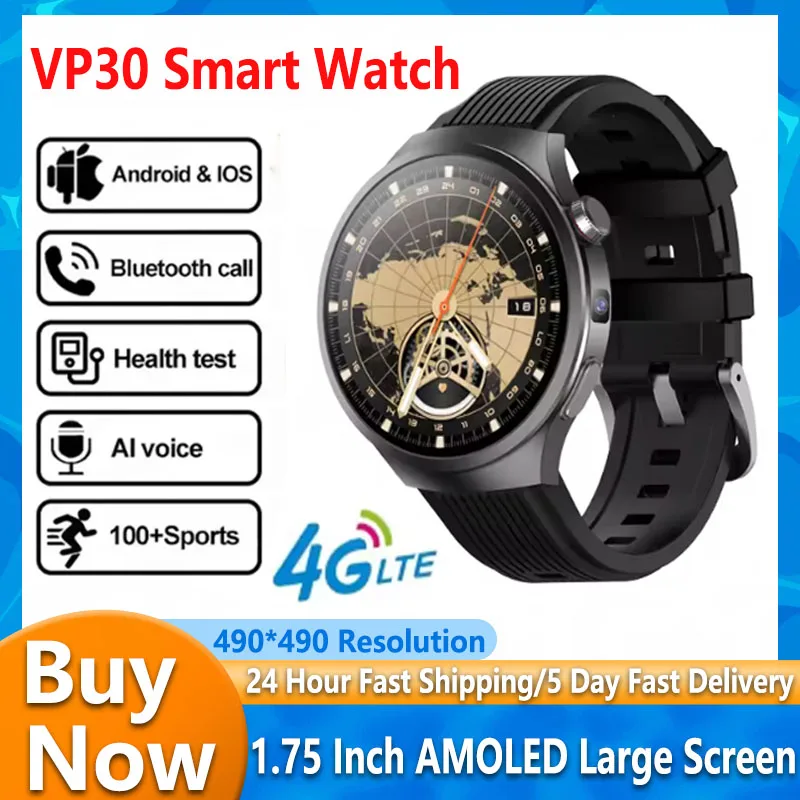 VP30 4G Android Smartwatch 500W High-Definition Camera 1100Mah Battery Google Play App WIFI Heart Rate Monitor GPS