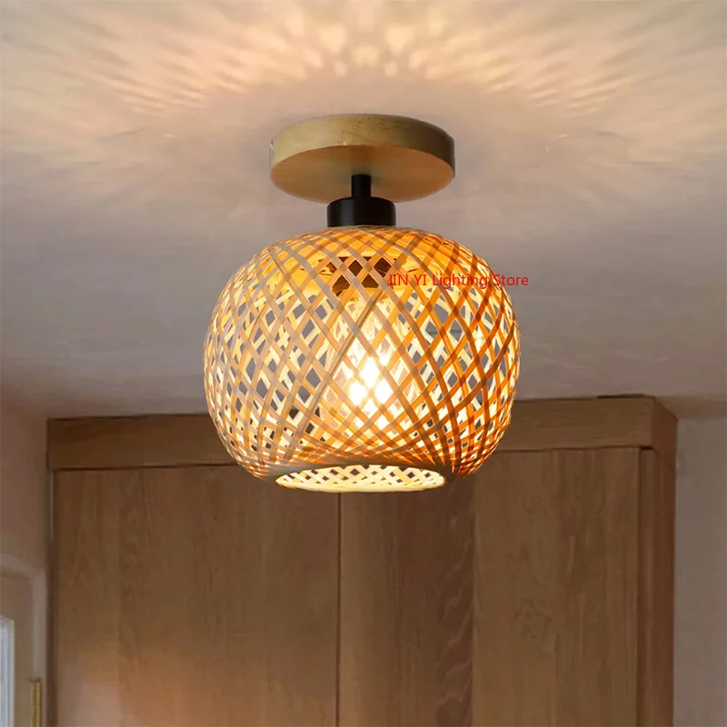 

Bamboo Woven Lamp Homestay Lighting Japanese Rattan Retro Creative Wabi Sabi Style Bedroom Wall Lamp Including Bulb G45