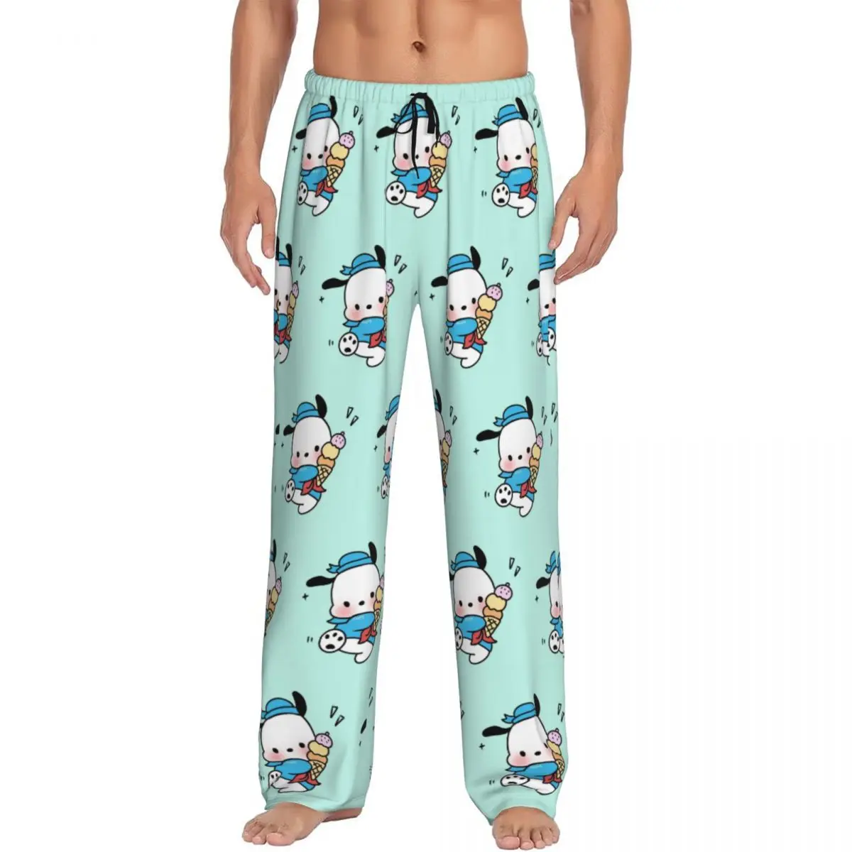 Custom Pochacco Dog Pajama Pants Sleepwear Men Elastic Waistband Kawaii Sleep Lounge Bottoms with Pockets