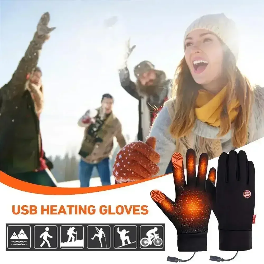 USB Touch Screen Gloves Heated Motorcycle Heating Gloves/Non-Heating Thermal Gloves for Cycling Running Driving Hiking Walking