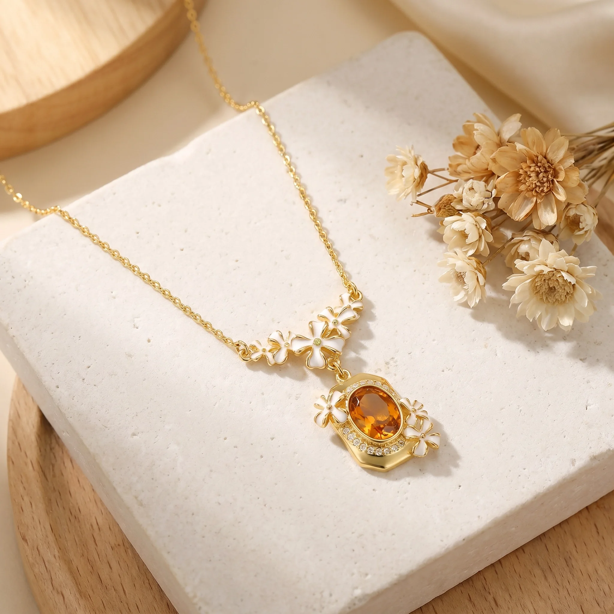 Juicy Grape Handcrafted Enamel Osmanthus Bohemian-Style Necklace Women's Floral Gemstone Pendant Jewelry Mother's Day Gift
