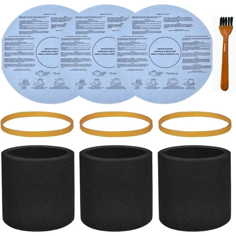 Lot de 3 filtres à manchon en mousse A65T-90585 et lot de 3 filtres pour aspirateur sec et humide 90107/90137 pour la plupart des aspirateurs Shop Vac de 5 gallons