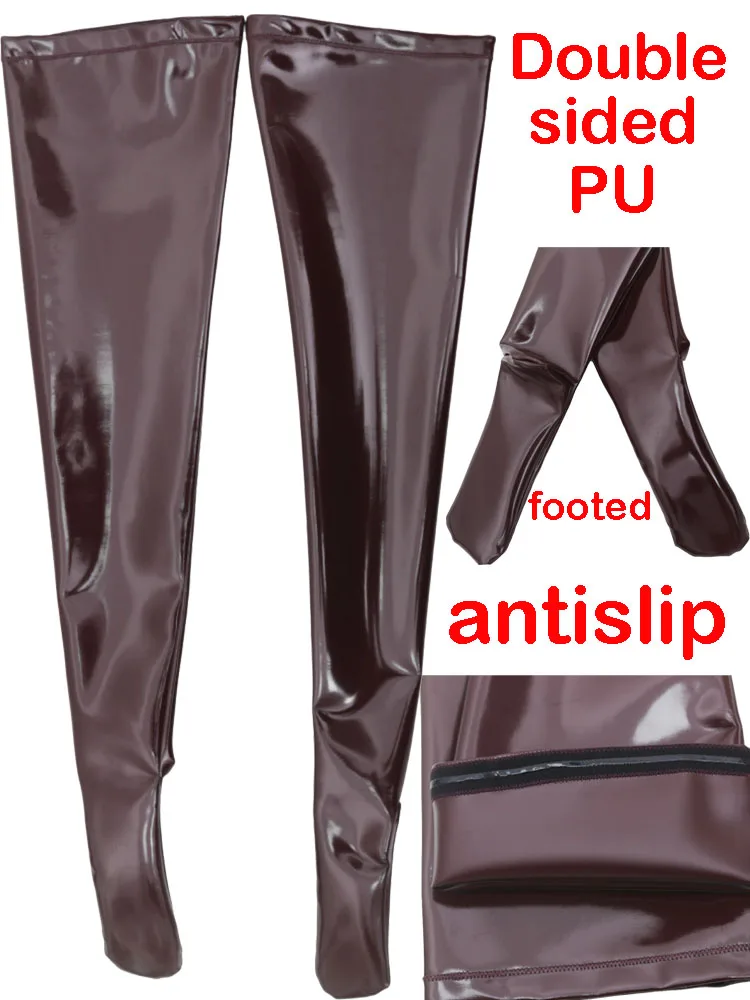 S-XXL Shiny Matt Double Sided PU Leather Stocking Wet Look PVC Over Knee Thigh High Socks Antislip Medias Calze Chaussette Haute