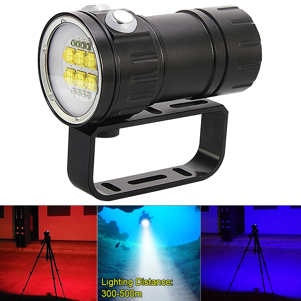 Pop Scuba Diving Canister Light QH14 300W 8000 Lumens Six 9090 Red Blue R5 LED Underwater 80m For Photography Video Fill Light