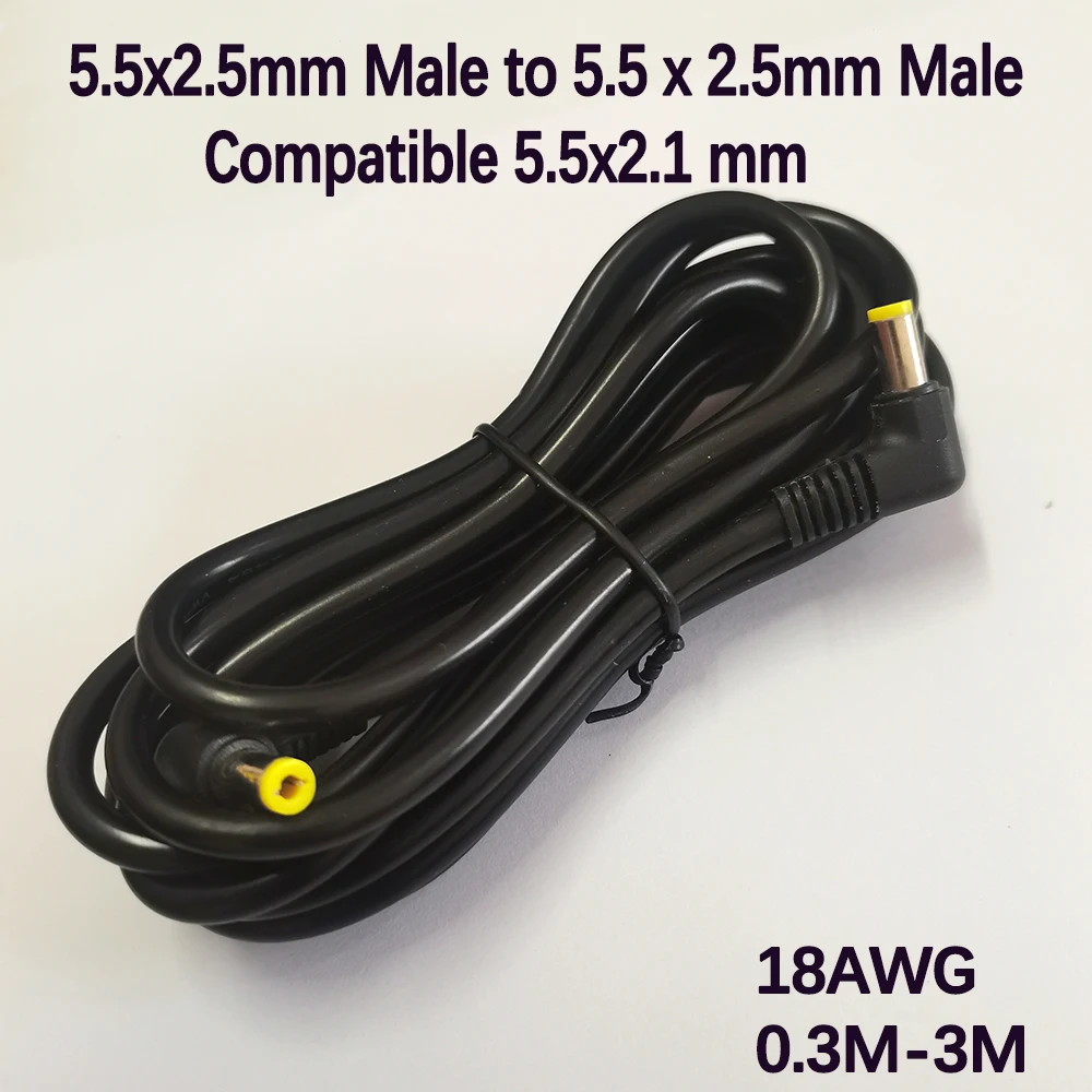 1 Stück DC-Stromkabel, rechtwinklig, 5,5 x 2,5 mm, Stecker auf Stecker, Stromadapter, 18 AWG, Verlängerungskabel, kompatibel mit 5,5 x 2,1.