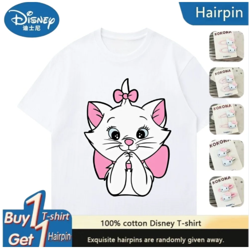 

Disney Mary Cat Printed Summer Short Sleeve T-Shirt for Men and Women High Quality Casual Comfort Crew Neck Short Sleeve Top