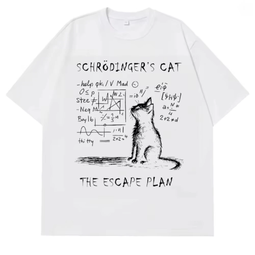 Schrödinger Katze Physik Quanten Kreativdruck Sommer Kurzarm Baumwoll-T-Shirt 2026 Sommer Herren Damen Streetwear – Detail 6