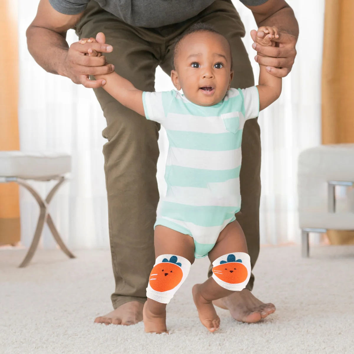 แผ่นรองเข่าเด็ก ระบายอากาศได้ดี สวมใส่สบาย ป้องกันการกระแทก สำหรับเด็กวัยหัดคลาน รูปทรงแครอท แผ่นรองเข่าเด็ก ป้องกันการกระแทก