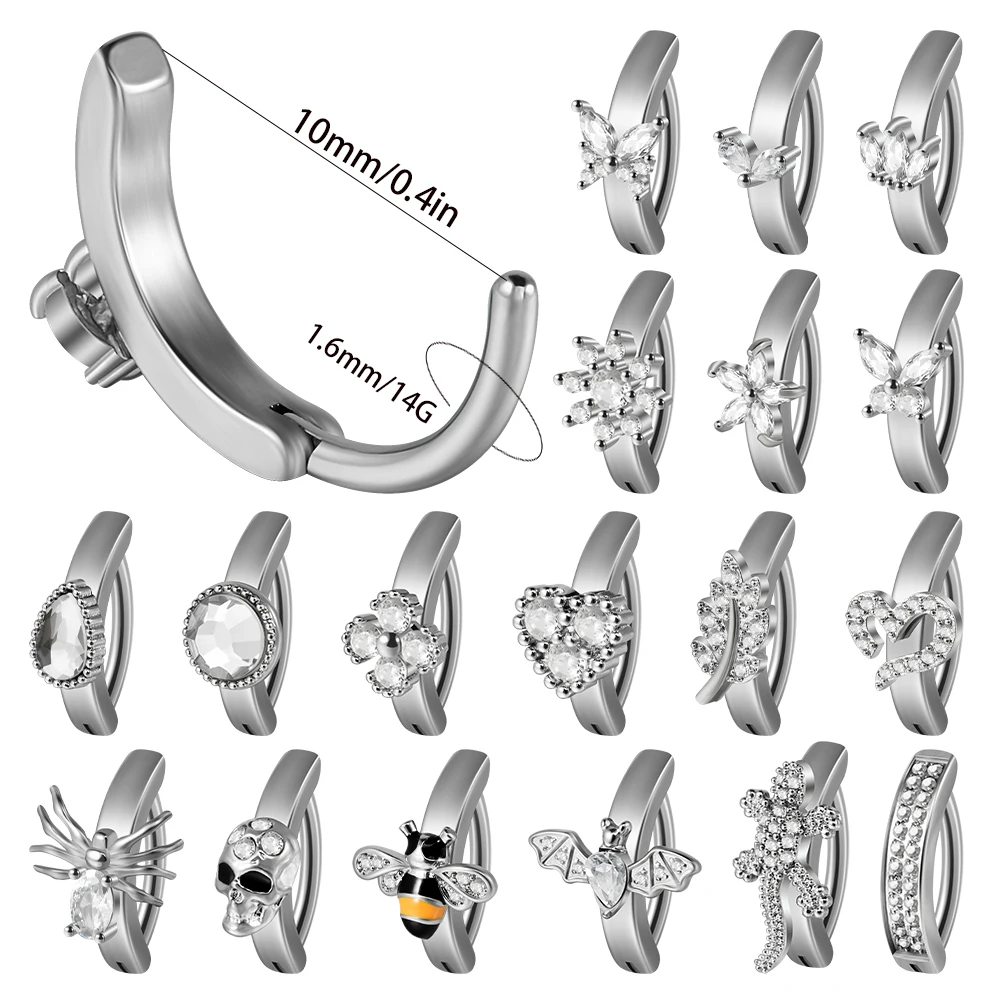 1PC 316L Stainless Steel Skull&Butterfly CZ Belly Button Ring Reverse Curved Classic Style Snap Belly Piercing Body Jewelry