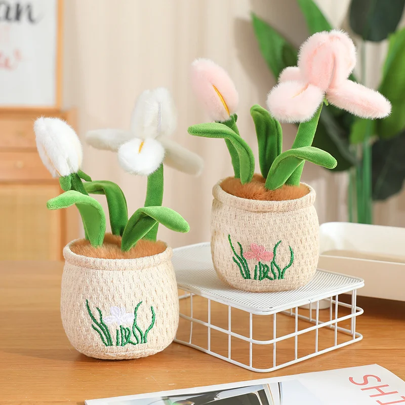 30cm Iris Potted Plant Simulated Plant Stuffed Plush Toys Flowerpot Desktop Ornaments Mother’s Day Gifts For Spring Home Decor