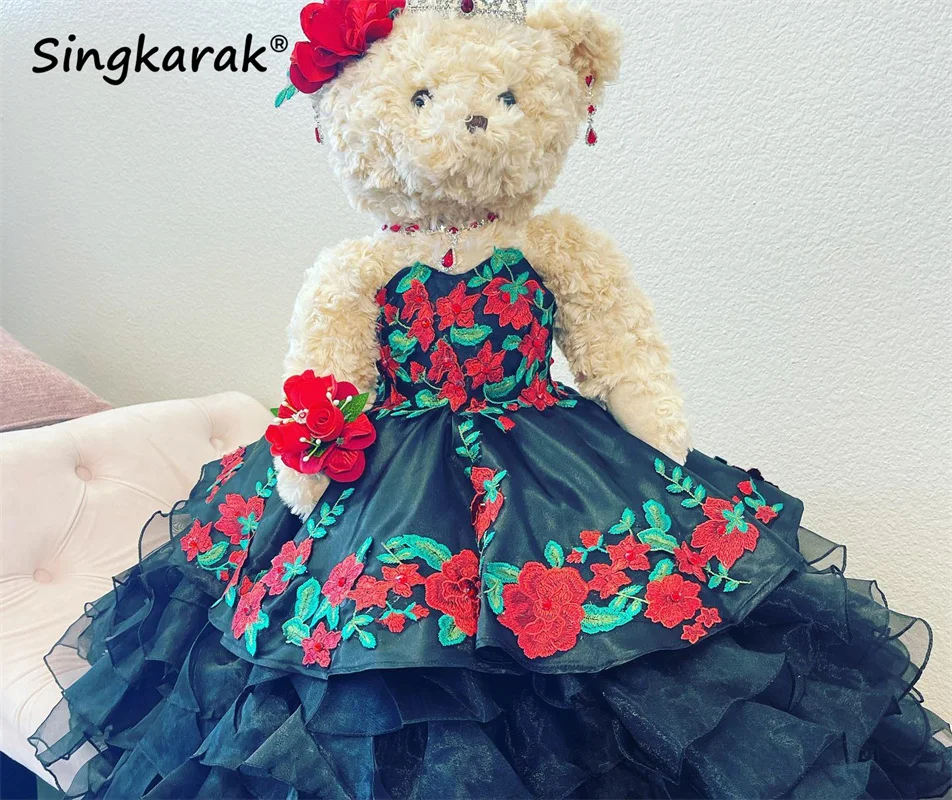 

Special Link For Personalized Quinceanera Teddy Bear Dress Black Lace Flowers Appliques Ruffles Ball Gown