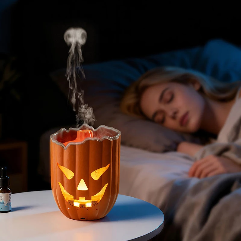 Pumpkin Air Humidifier, 7 Color LED, 2-8H Timer, Quiet Cool Mist, Aroma Essential Oil Diffuser, Halloween Style Home Decor view 6