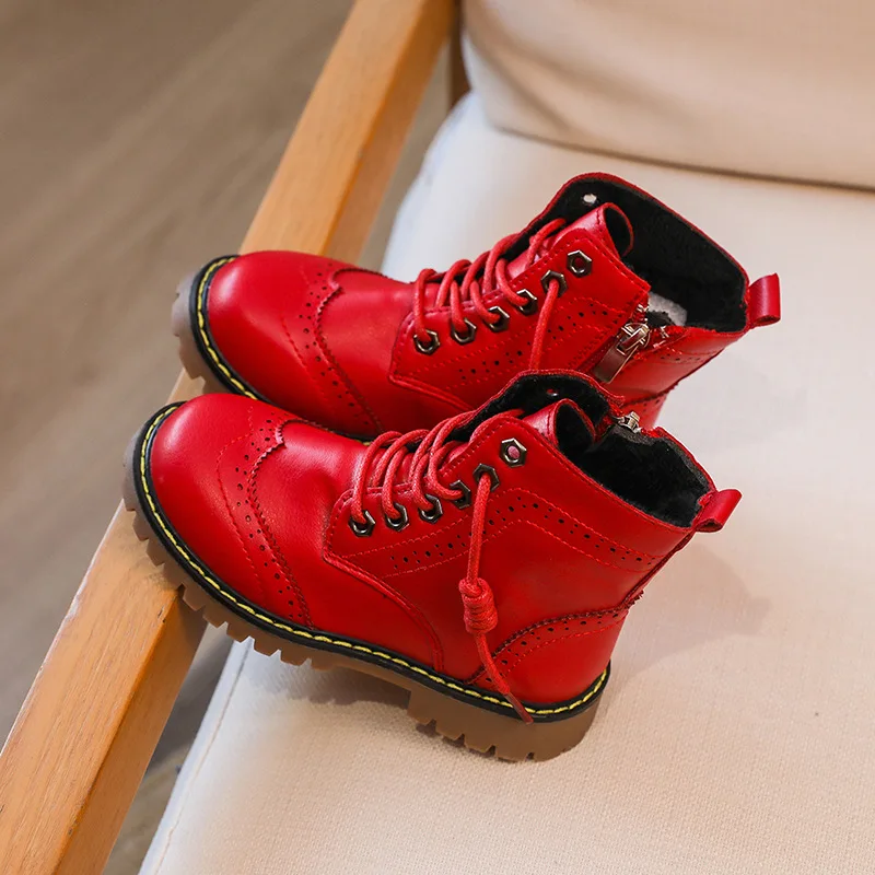 2025 Winter Kids Boots Girl Leather Shoes Solid  Fashion Children Ankle Boots Non-slip  Boat Warm  Boys Girls shoes Kid Sneaker