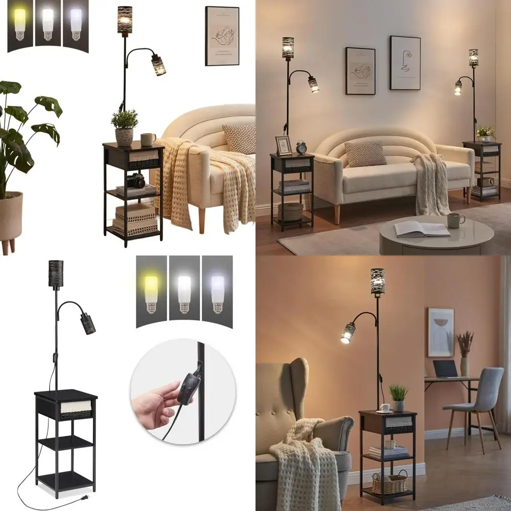 

Space-Saving Bedside Lamp with Table and Storage, Ideal for Living and Guest Rooms, 2 Bulbs Included