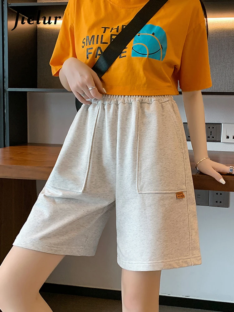 Jielur Sport Casual Shorts for Women Summer Loose Boyfriends Korean Shorts High Waist Thin Wide Leg Straight Short Pants Female