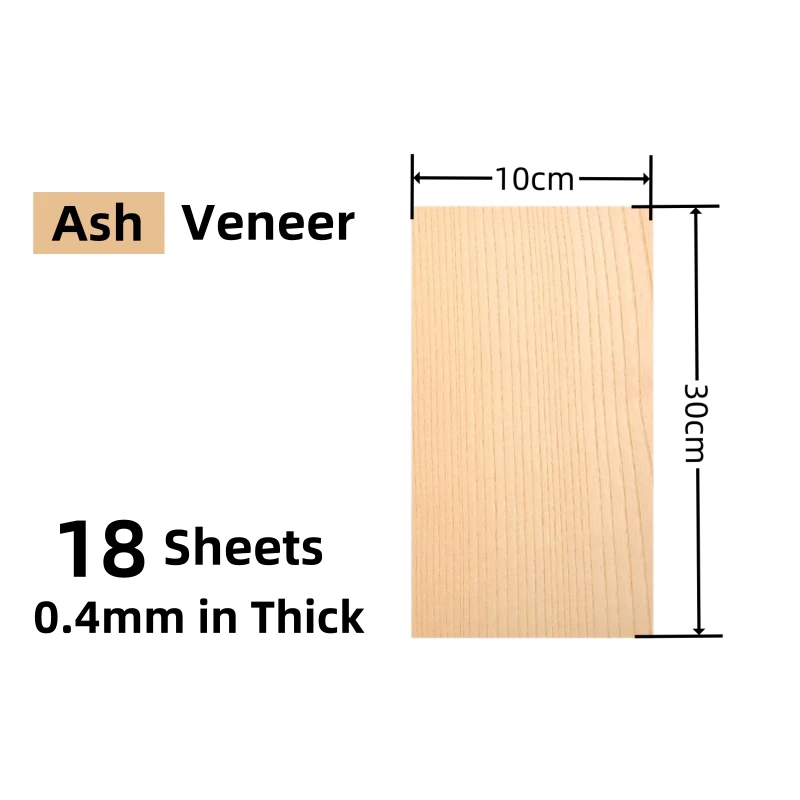 Natural White Ash Wood Veneer Chips, Approximately 10cmx30cmx0.4mmx18 Sheets, Suitable for Model Making, Repair Work and Crafts.