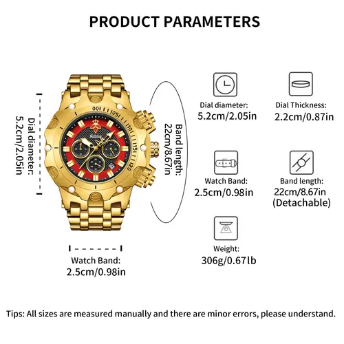 YaLaLuSi Men's Multifunctional Luxury Watch, Gold Strap with Atmospheric Dial, Fashionable and Practical Gift Box - Image 5